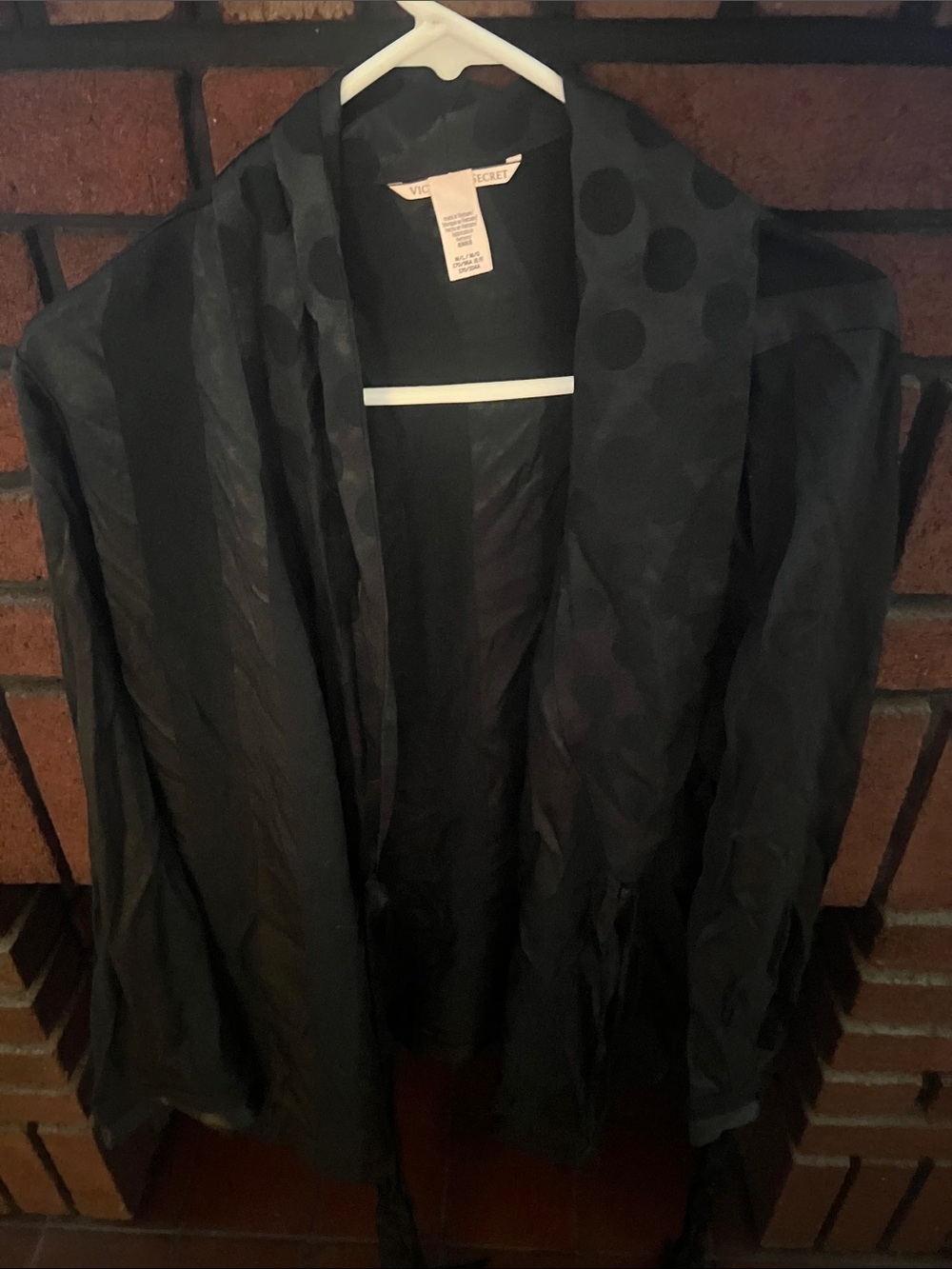 Victoria's Secret Black Satin Kimono Robe with Subtle Polka Detail
